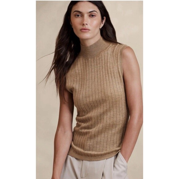 BANANA REPUBLIC Nezha Merino Wool Sleeveless Sweater Medium Beige Brown NEW Work - Picture 1 of 9
